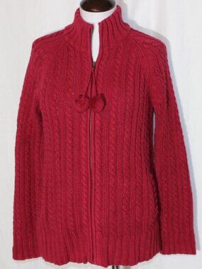 Gap Maternity Cable Knit Front Zipper Cardigan Sweater Pom Poms Pockets Medium